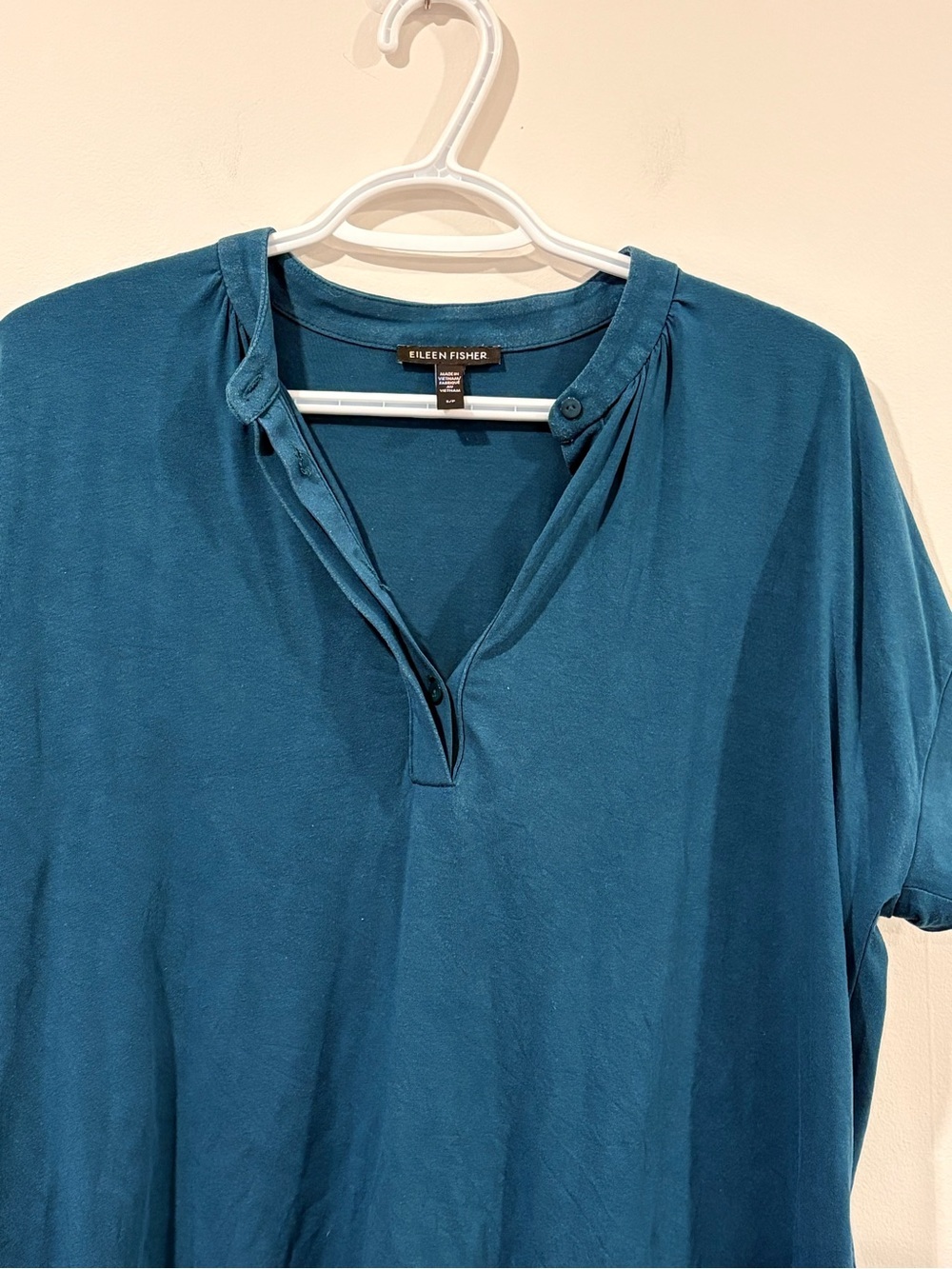 Eileen Fisher Teal TENCEL™ Lyocell Henley Tee | Relaxed Fit | Small - Picture 6 of 8